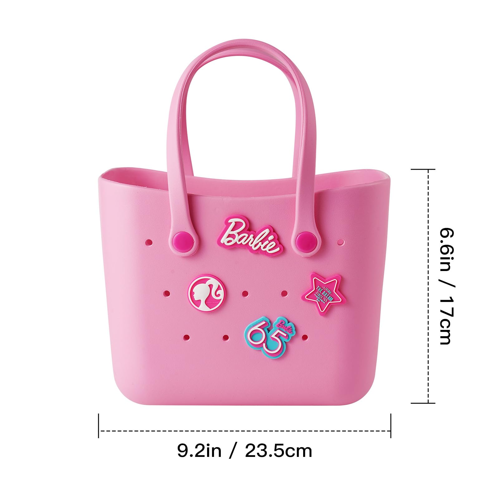 MINISO Barbie Lunch Bag For Women Lunch Tote Bag Cute Crocs Design Durable Lunch Bags For Girls Suitable Size Pink With Handle Cute Bento Bags Barbie Daylight Shiny Series