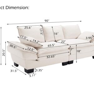 Aeffze Oversized Loveseat Sofa, 90" Modern Loveseat Couch 2 Seater Upholstered Sectional Sofa with Pillows, Deep Seat Comfy Corduroy Sofa Couch for Living Room Bedroom Apartment (Beige)