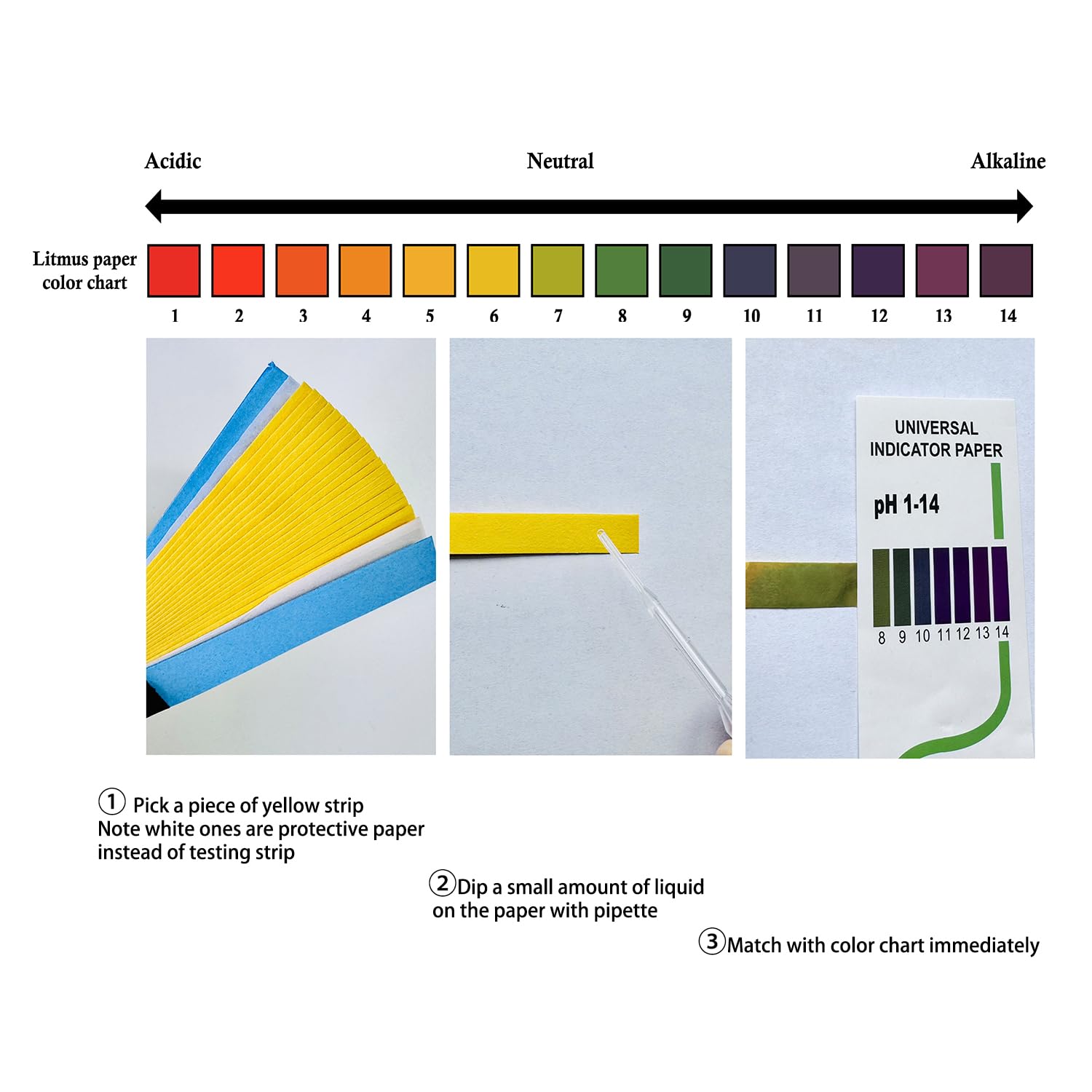 pH Test Strips 200 Strips Range pH 1-14 Test Paper Extensive Test Paper (200 Strips with Strong Storage case, Dropper Included)