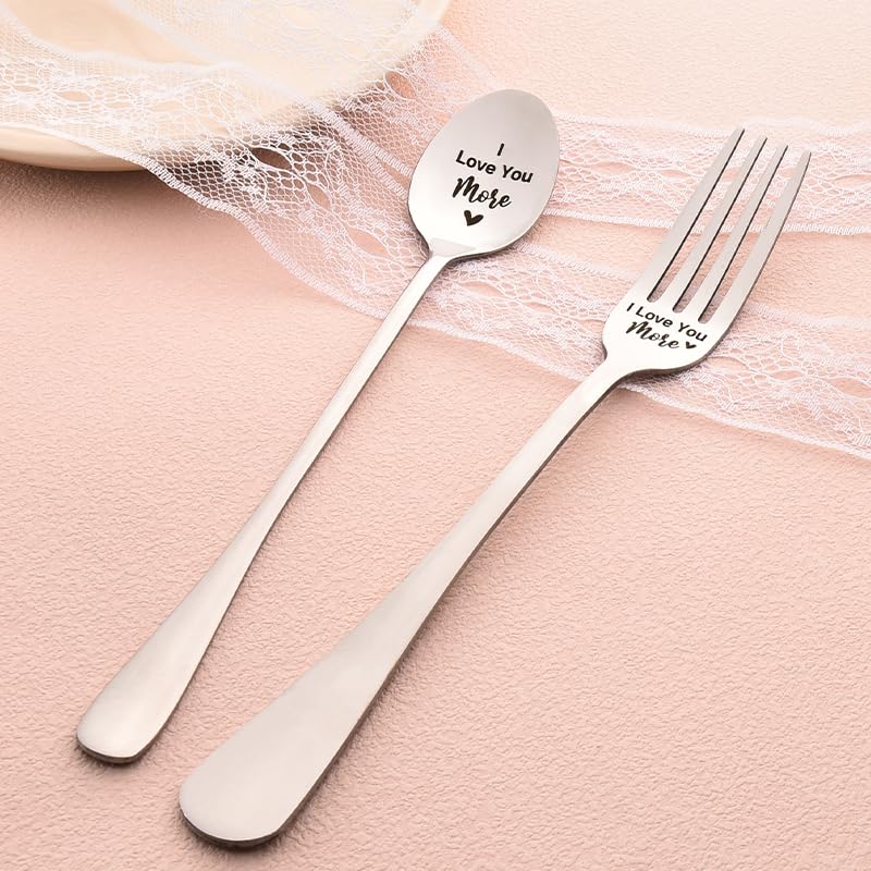 I Love You More Spoon Fork for Him Her Couple Gifts for Boyfriend Girlfriend Anniversary Birthday Gifts for Wife Husband Dinner Dessert Forks Christmas Xmas Gifts for Mom Dad Ice Cream Spoons