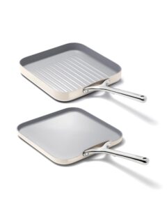 caraway griddle pan & grill pan duo - non-stick ceramic coated - non toxic, ptfe & pfoa free - oven safe & compatible with all stovetops – cream