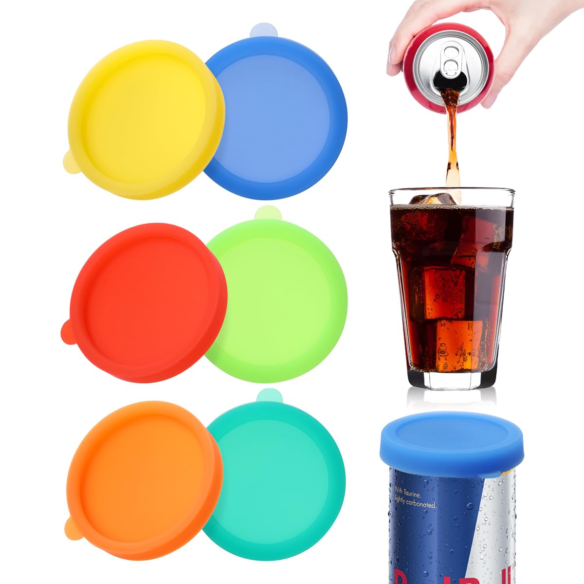 Aieve 6 Pack Soda Can Lids,Silicone Can Covers for Slim Can,Resuable Soda Can Toppers for Standard,Mini Cans