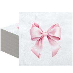 crtiin 100 pcs bow napkins 2 ply 5 x 5 inches bachelorette party bow theme party decorations bridal engagement baby shower tableware coquette supplies tea party girls birthday napkins decor (pink)