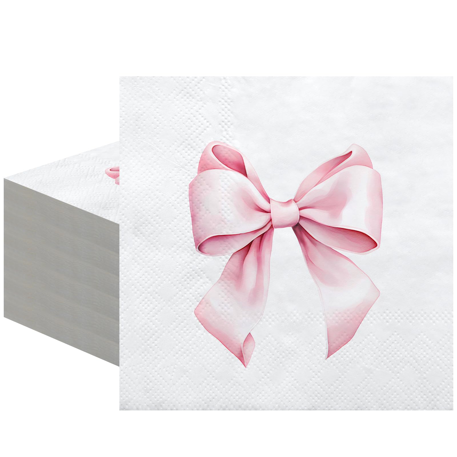 Crtiin 100 Pcs Bow Napkins 2 Ply 5 x 5 Inches Bachelorette Party Bow Theme Party Decorations Bridal Engagement Baby Shower Tableware Coquette Supplies Tea Party Girls Birthday Napkins Decor (Pink)