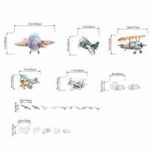 Amimagen Airplane Wall Stickers - Aircrafts Wall Decals - Kids Baby Boys Nursery Children Daycare Bedroom Playroom Wall Decor