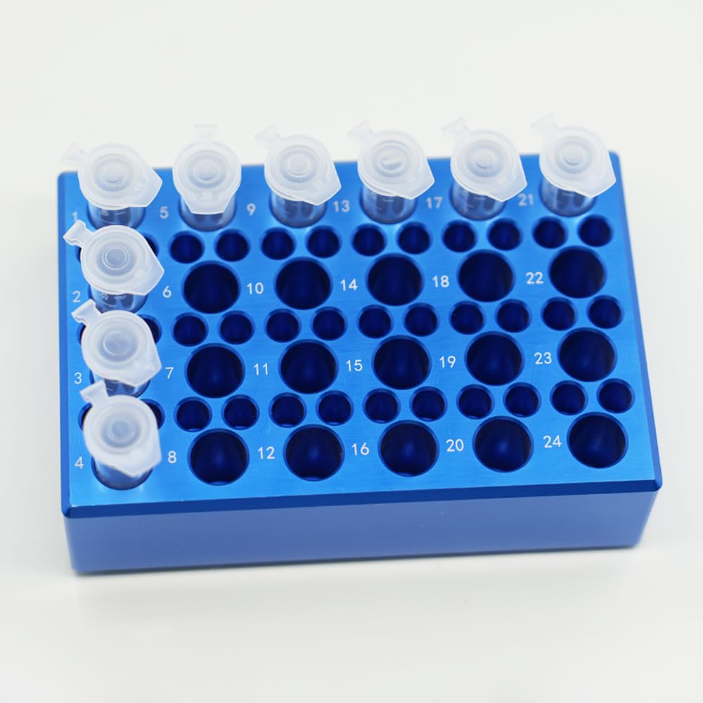 LSVERDE 1 Pcs Aluminum Cooler Cooling Block PCR Test Tube Racks, 24-Well for 1.5ml /2ml Tubes, 36-Well for 0.2ml PCR Tubes