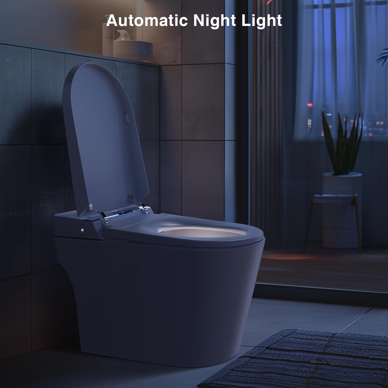 Smart Toilet with Build in Bidet, One Piece Tankless Toilet Elongated with Bidet and Dryer, Intelligent Toilet Electric with Auto Lid Open/Close, Heated Seat, Kick Flush, Night Light, LED Display