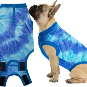 Wabdhaly Dog Zipper Recovery Suit for Male Neuter Surgery,Male Dog Recover Onesie,Dogs Abdominal Wounds Sutures Bodysuit,E-Collar & Cone Alternative Surgical Large Recovery Suit,Tie Dye Blue Small