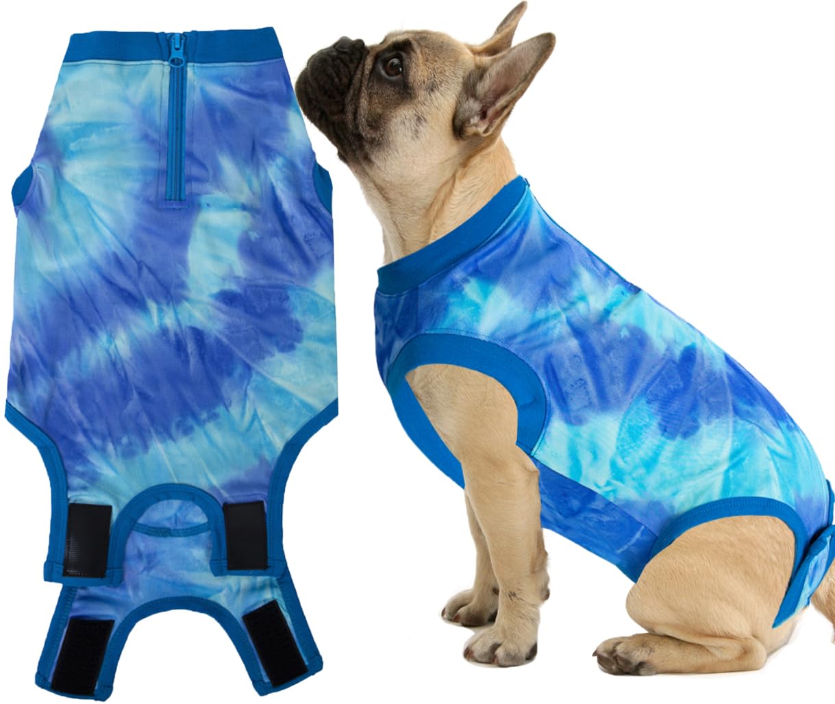 Wabdhaly Dog Zipper Recovery Suit for Male Neuter Surgery,Male Dog Recover Onesie,Dogs Abdominal Wounds Sutures Bodysuit,E-Collar & Cone Alternative Surgical Large Recovery Suit,Tie Dye Blue Small