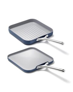 caraway griddle pan & grill pan duo - non-stick ceramic coated - non toxic, ptfe & pfoa free - oven safe & compatible with all stovetops – navy