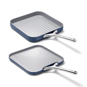 Caraway Griddle Pan & Grill Pan Duo - Non-Stick Ceramic Coated - Non Toxic, PTFE & PFOA Free - Oven Safe & Compatible with All Stovetops – Navy