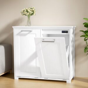 smhxo tilt out trash cabinet, wooden kitchen trash can cabinet with deodorising function, 2 * 10 gallons hidden laundry sorter cabinet, pure white