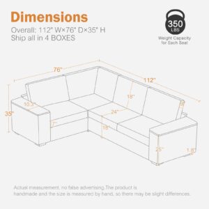 ABCASA 112" Modular Sectional Sofa Couch with Detachable Sofa Cover & Storage Armrest,L Shaped Couch for Living Room,Linen Fabric Corner Couch(5 Seater Sofa,Ivory)