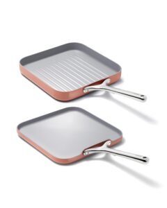 caraway griddle pan & grill pan duo - non-stick ceramic coated - non toxic, ptfe & pfoa free - oven safe & compatible with all stovetops – perracotta