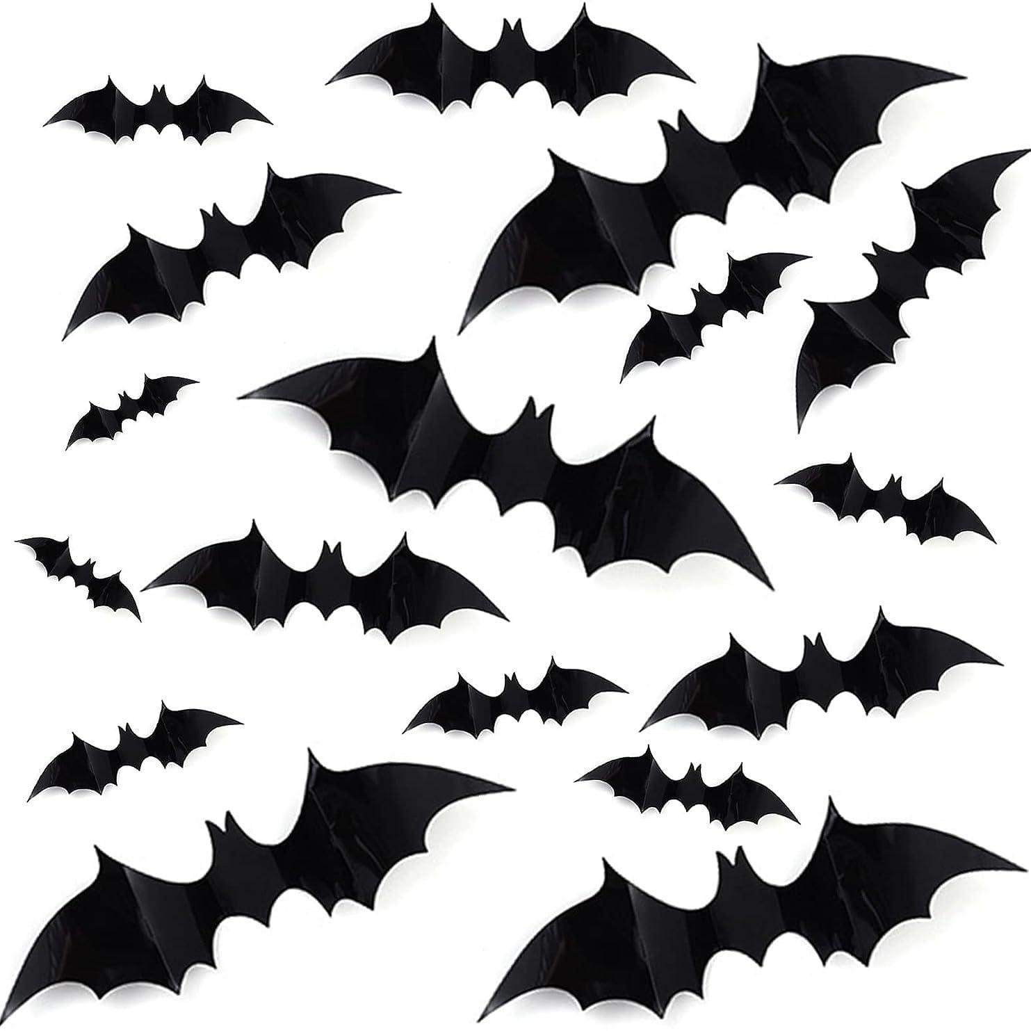 Lonfehaps 100 Pcs Bats Halloween Decoration Wall Stickers, 3D Halloween Bats Waterproof Wall Stickers 4 Size Black PVC Bat Wall Decal for Halloween Bathroom Home Decor Room Party Decor