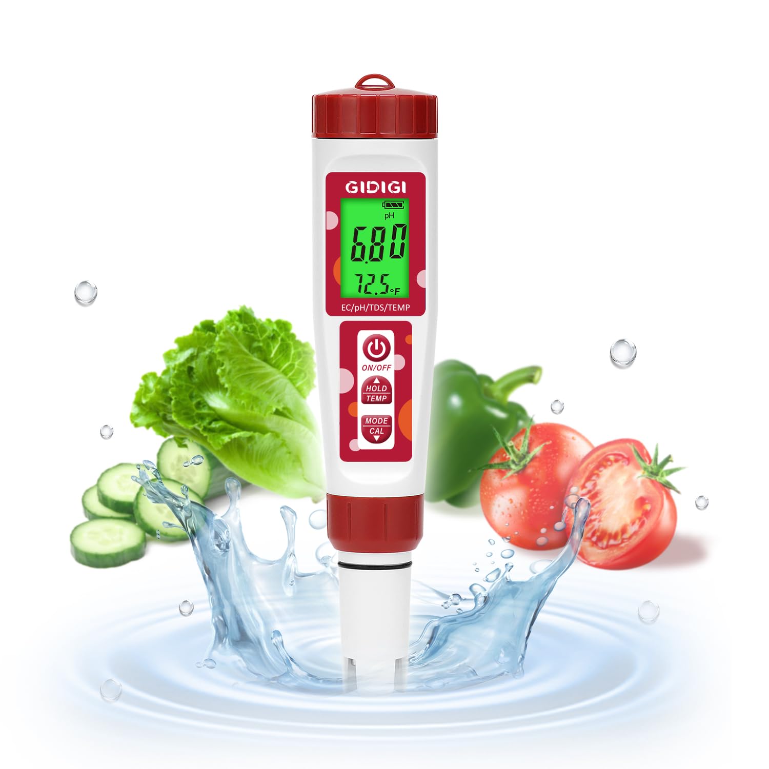 GIDIGI pH Meter,Hydroponic pH Tester, Nutrients ppm pH Meter with Backlit Display,Digital 4 in 1 TDS EC Temp pH and ppm Meter for Nutrients Water,Aquarium,Drinking Water,Tap Water,Irrigation Water