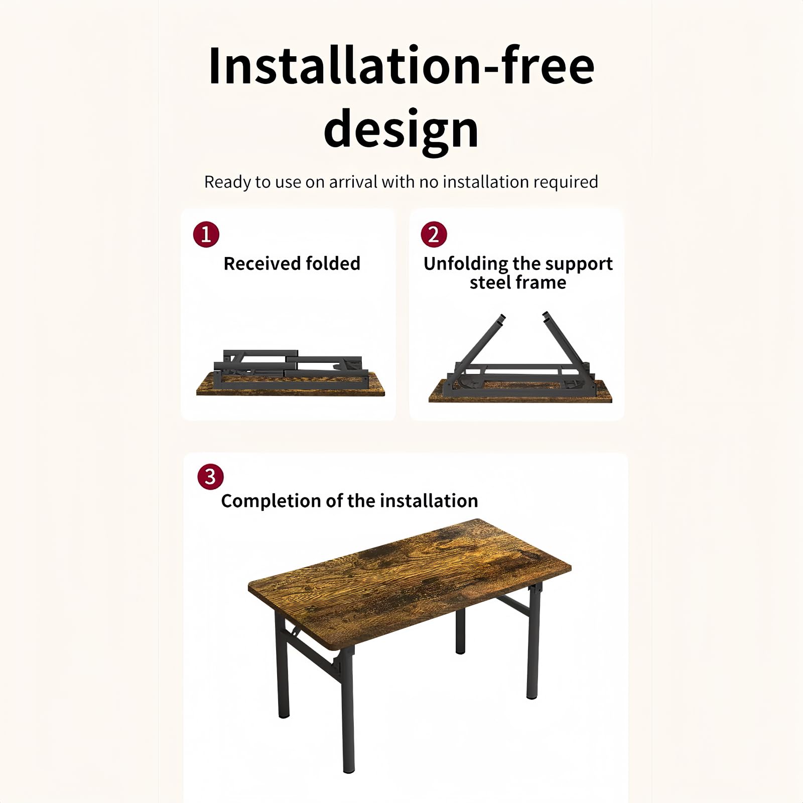 HDHNBA Modern Simple Style PC Table Folding Desk No Assembly Required, Writing Computer Desk