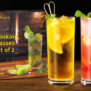 FrutPunch Highball Glasses Set of 2, 10 OZ Drinking Glasses, Lead-Free Crystal Cocktail Glasses, Water Glasses for Juice, Cocktails, Wine, Iced Tea, Mojitos Glassware Set