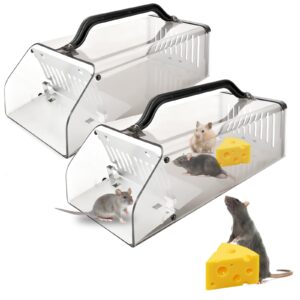 humane mousetrap,12 inch no kill live catch and release big mouse trap, easy to use & clean catch and release mousetrap,no touch release pet and kid-friendly mouse trap (2 pack black)