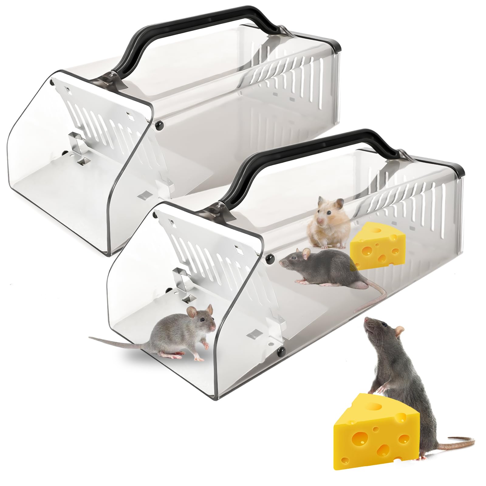 Humane Mousetrap,12 Inch No Kill Live Catch and Release Big Mouse Trap, Easy to Use & Clean Catch and Release Mousetrap,No Touch Release Pet and Kid-Friendly Mouse Trap (2 Pack Black)