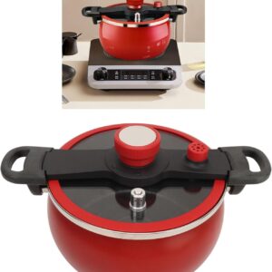 7L Pressure Cooking Pot Anti Stick Heat Resistant Pressure Cooker Binaural Clip Quick Cooking Pot with Visual Pot Lid for Induction, Gas Stove, Electric Stove (Red)