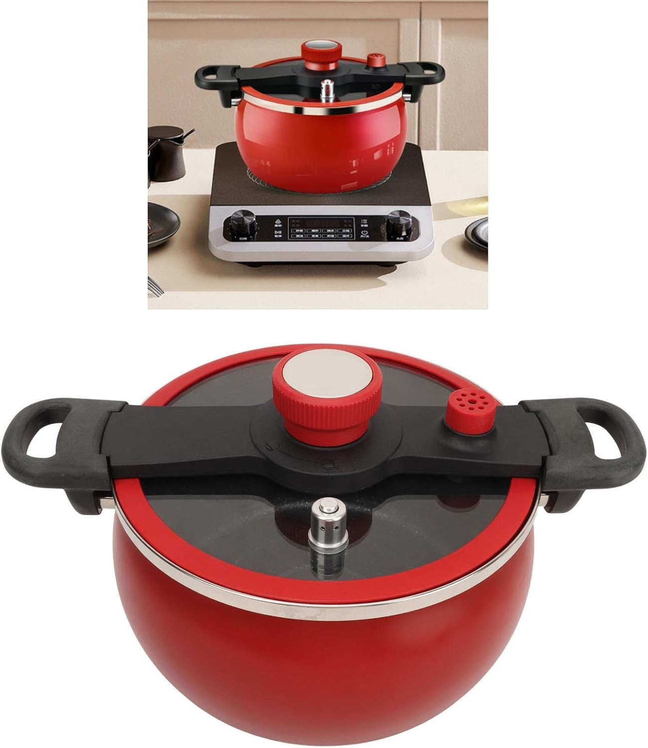 7L Pressure Cooking Pot Anti Stick Heat Resistant Pressure Cooker Binaural Clip Quick Cooking Pot with Visual Pot Lid for Induction, Gas Stove, Electric Stove (Red)