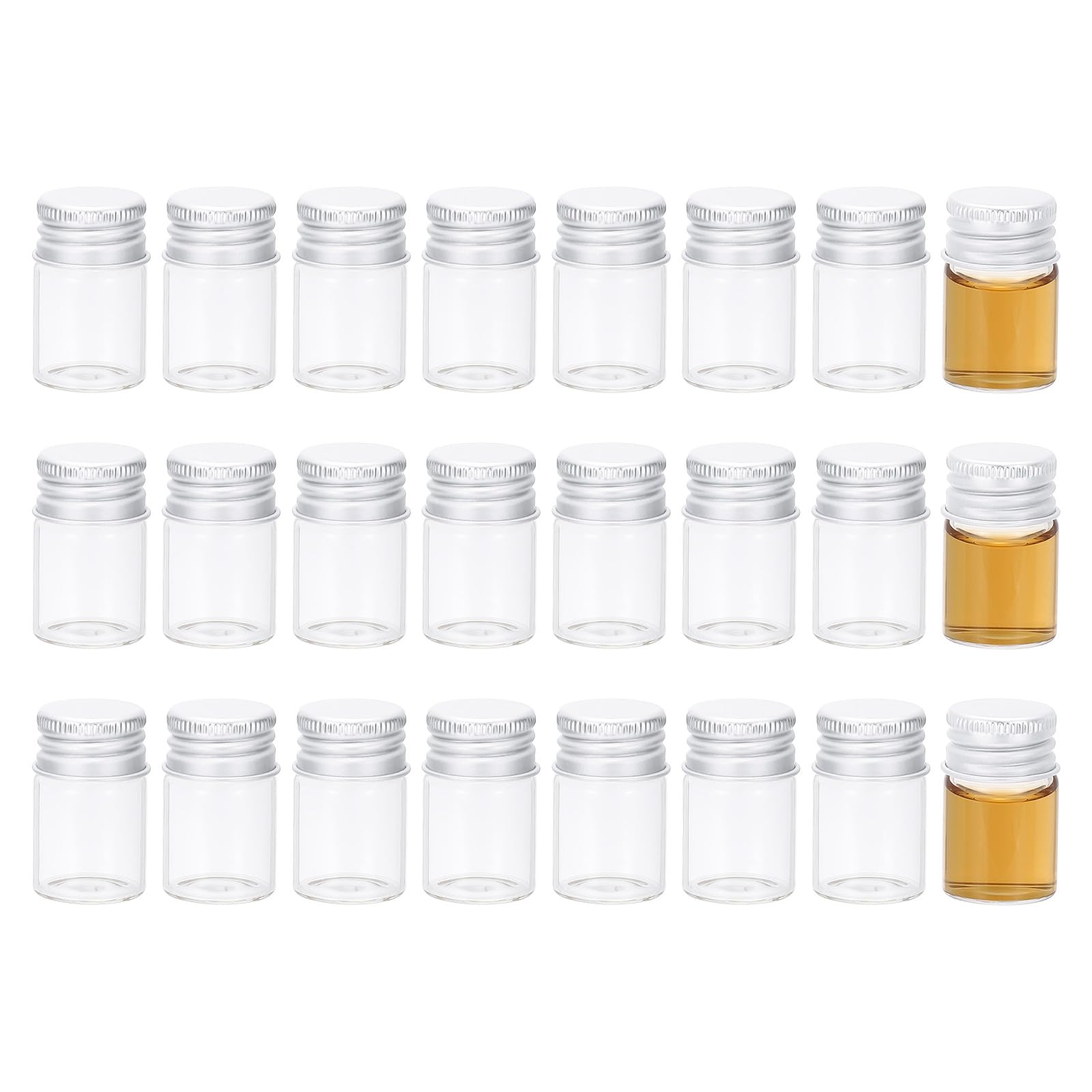 PATIKIL 6ml Small Clear Glass Bottles, 24Pcs Mini Vials with Aluminum Lids Tiny Jars for Aromatherapy Fragrance Cosmetic Oils Lab Perfumes Storing Beads, Silver