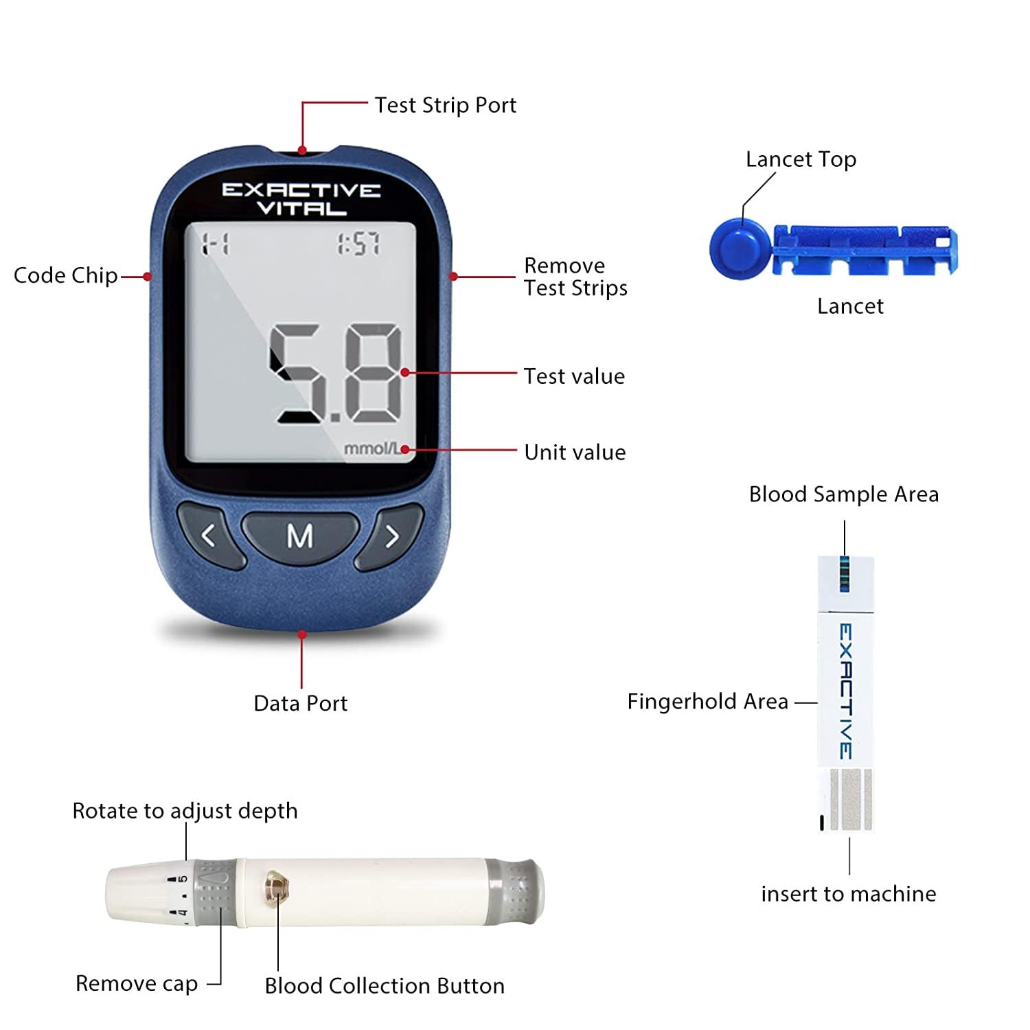 GSJING BLOOD GLUCOSE METER MONITOR WITH 50PCS TEST STRIPS (1 UNIT+50PCS STRIPS)