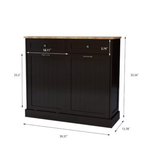 INDSUMOT Black Trash Cabinet with Two Drawers, Hidden Dustbin Door, and UV Painting, Versatile Kitchen Island Extension, Durable Storage Solution for Kitchen, Dining Room, Laundry, and Recycling