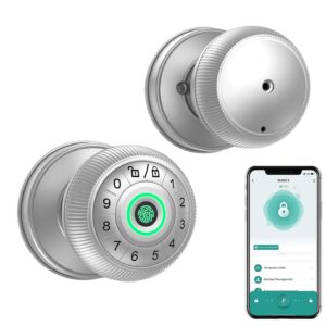 Fingerprint Door Lock,Smart Door Knob,biometric lock, keypad entry,keyless handle.Ideal for bedroom,home,hotel,office,apartment.Enhances security & convenience. (Silvery)