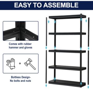 Sajanic Adjustable Storage Shelves, 5 Tier Boltless Garage Shelving with Guardrails, 2000LBS Metal Heavy Duty Shelving, 16" D x 32" W x 72" H Industrial Storage Shelves