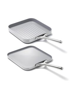 caraway griddle pan & grill pan duo - non-stick ceramic coated - non toxic, ptfe & pfoa free - oven safe & compatible with all stovetops – gray