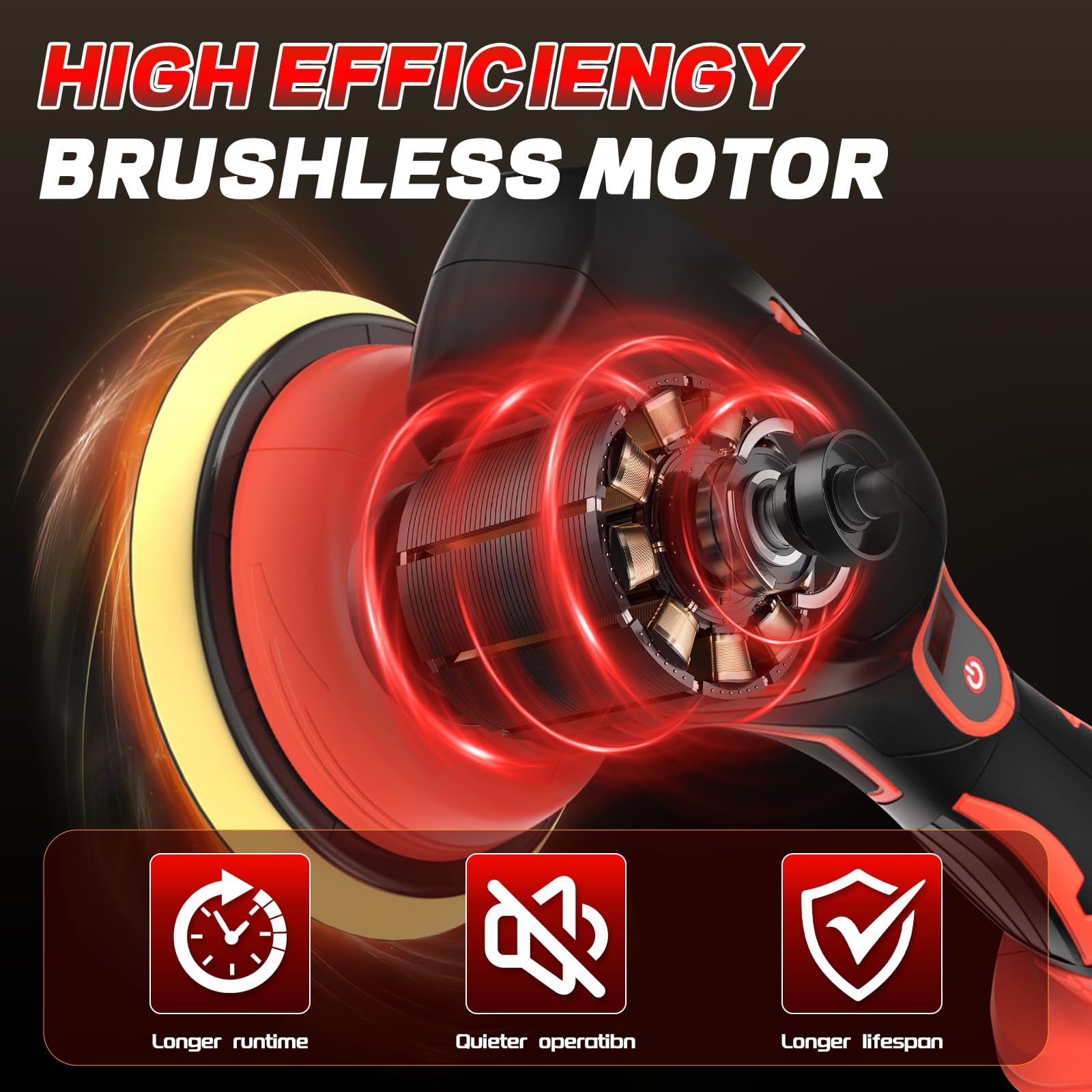 YEARTOP Cordless Car Buffer Polisher for Milwaukee 18V Battery, 8 Variable Speed Orbital Polisher, Brushless Motor Car Buffer, Power Polisher for Car Detailing/Polishing/Waxing (No Battery)