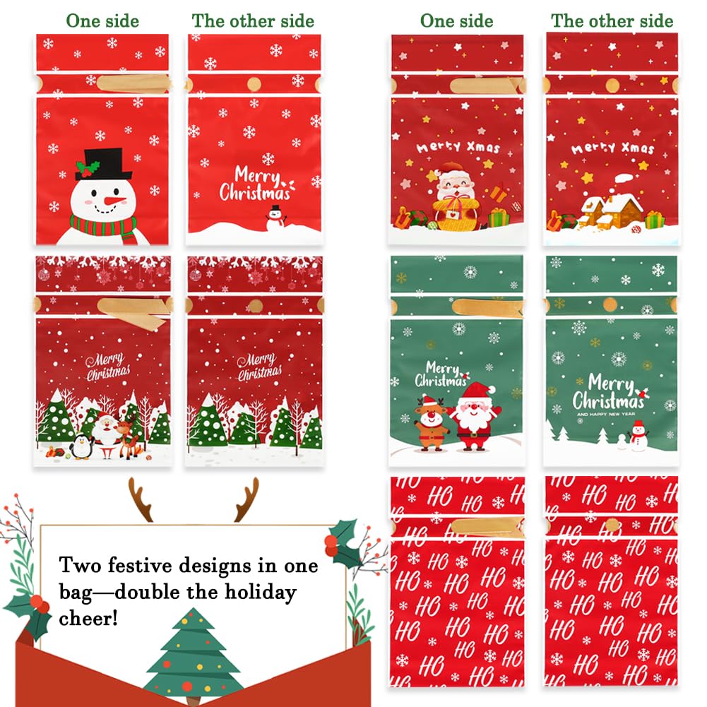 HRX Package 50pcs Christmas Treat Bags Drawstring, 5.8x9x2.4inch Holiday Goodie Bags Small Christmas Gift Bags for Candy Cookie gift giving