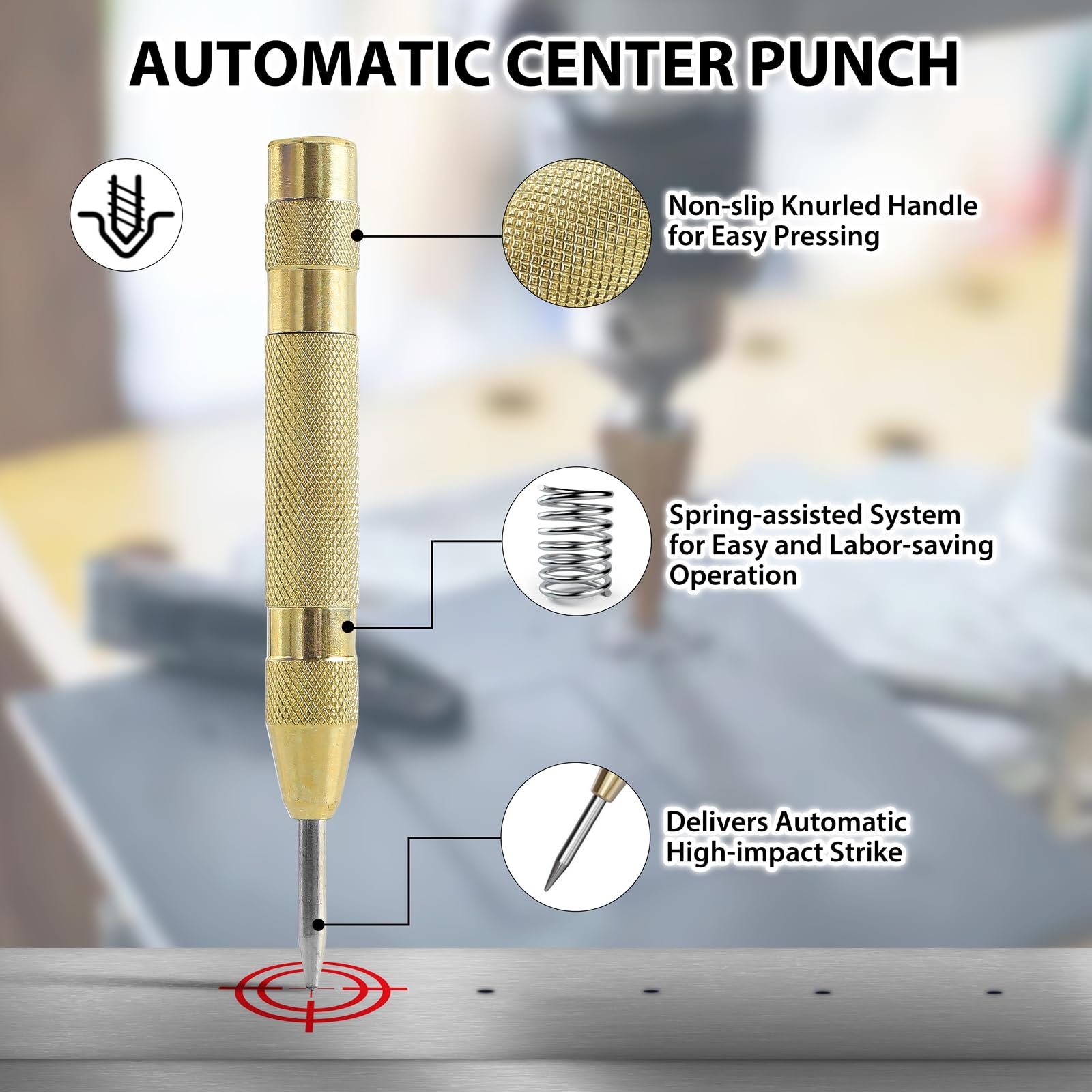 Aocoom Titanium-Coated Step Drill Bit Set for Metal, High-Speed Steel Stepped Drill Set, 50 Sizes with Automatic Center Punch, Includes Aluminum Case