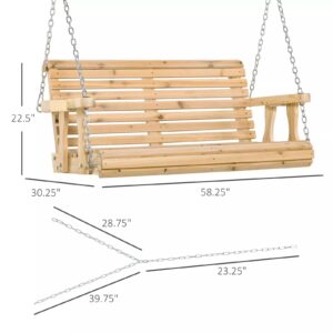 VcJta Wooden Porch Swing BENCH Folding Table - 3-Seater Outdoor Furniture Chains PU Coating Weatherproof