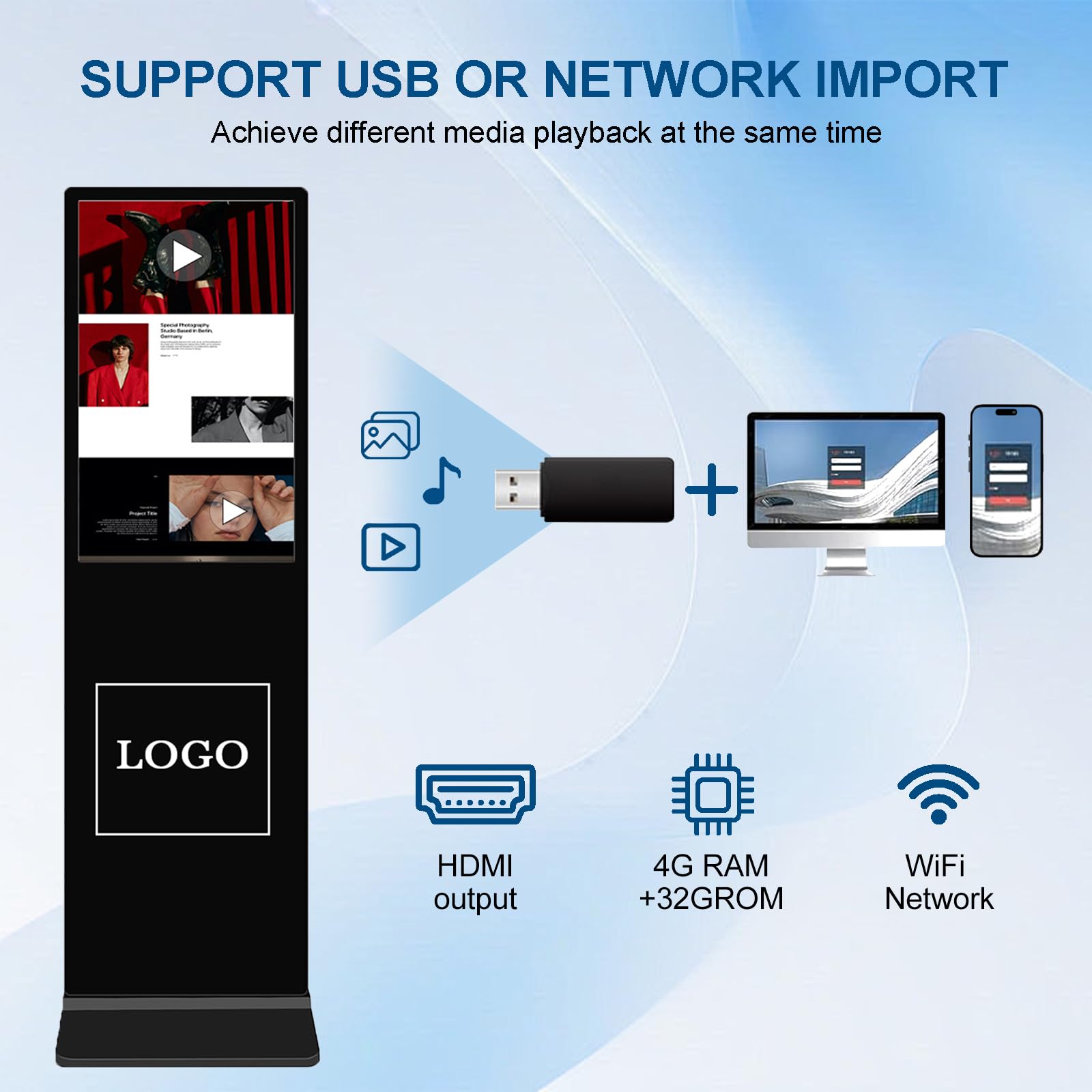 ZPNUZDU 32 in Digital Signage Capacitive Touch Digital Signage Displays,with WiFi USB/APP Software Input Digital Signage Kiosk, Android 11 (4+32g) Digital Signage Player