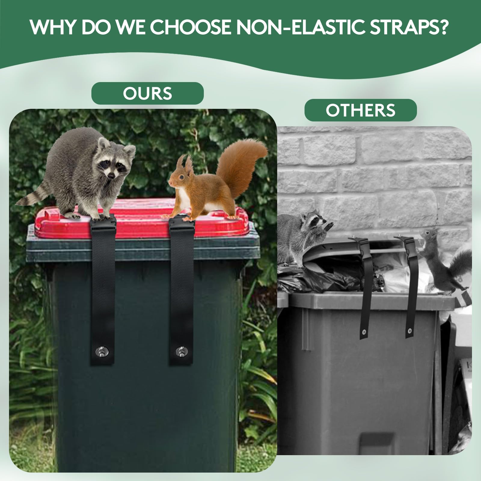 2PCS Trash Can Lid Lock - Universal Trash Can Locks for Animals, Non-elastic Bear Proof Trash Can Strap,Outdoor Trash Can Lock for Raccoons, Squirrels, Bears, Garbage Can Lock Belt Stop from Rummaging