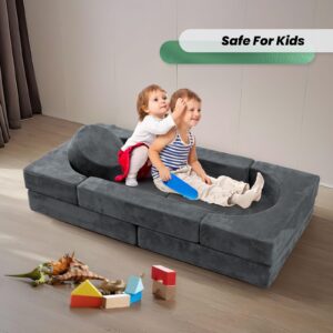 HOMFINE 16pcs Modular Kids Play Couch, Nugget Couch Kids Toddler Couch, Child Sectional Sofa, Versatile Kid Couch for Playroom Bedroom, Convertible Foam and Floor Cushion for Boys and Girls, Dark Grey