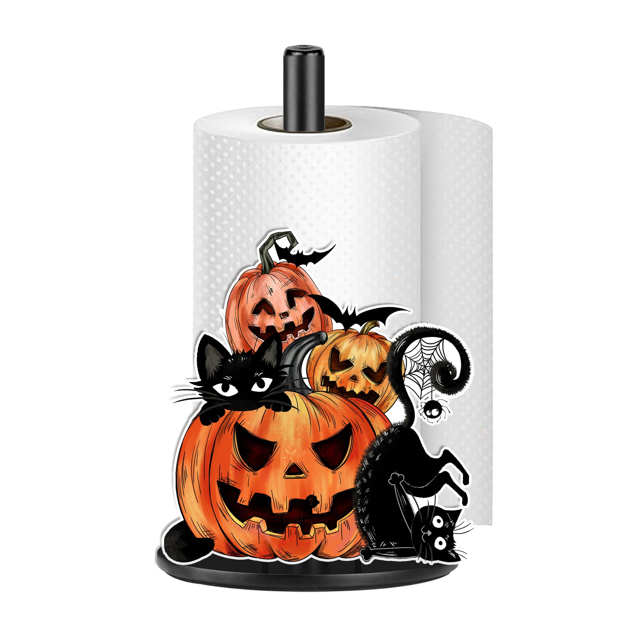 Halloween Paper Towel Holder,Halloween Kitchen Decor,Halloween Bathroom Decorations with Pumpkin Cat Accessories Paper Metal Towel Holder Stand for Fall Countertop Housewarming Gift Supplies