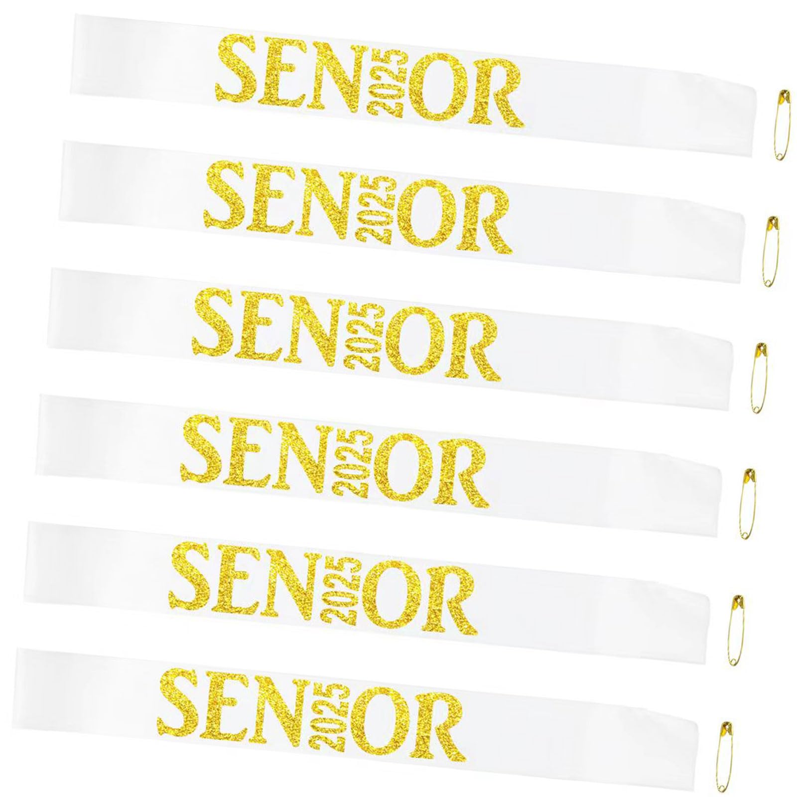 Senior Sash 2025 Gold,White Senior Cheer Sashes Class of 2025 Graduation Celebration Class Competition Sash Party Supplies 6 Pack