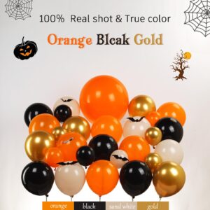 Halloween Orange Black Balloon Garland Arch Kit 117 Pcs and White Gold with Mylar Skull Star Balloons and 3D Bats for Fall Halloween Birthday Baby Shower Decorations