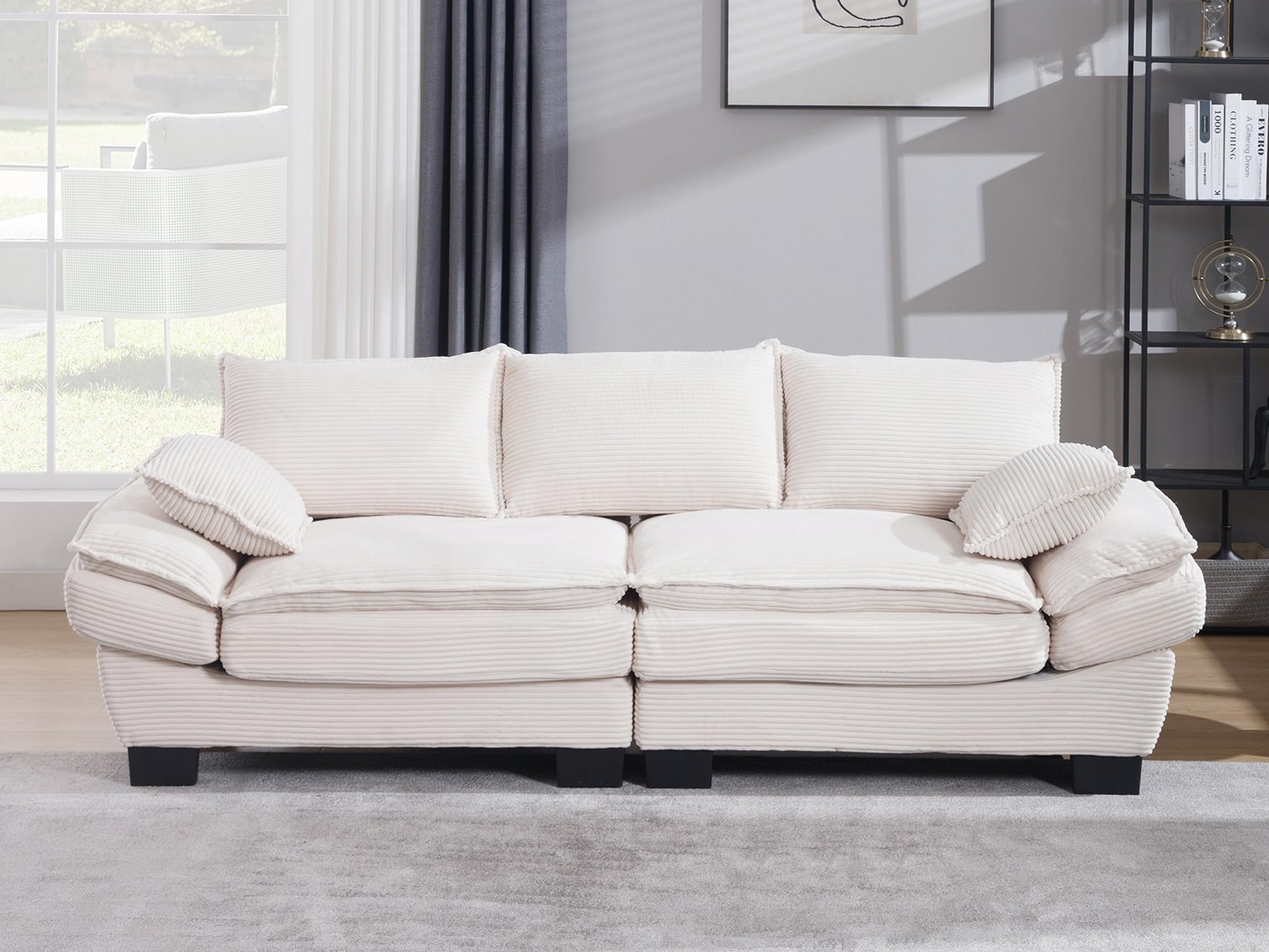 Aeffze Oversized Loveseat Sofa, 90" Modern Loveseat Couch 2 Seater Upholstered Sectional Sofa with Pillows, Deep Seat Comfy Corduroy Sofa Couch for Living Room Bedroom Apartment (Beige)