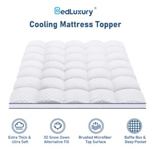 Bedluxury Queen Mattress Topper Extra Thick Pillowtop Mattress Pad Cover Cooling and Plush with 8-21 Inch Deep Pocket 3D Snow Down Alternative Fill