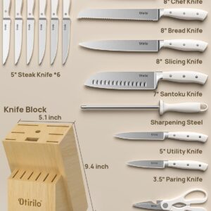 Knife Sets for Kitchen with Block 15-Piece, Otirilo Kitchen Knife Set High Carbon Stainless Steel Cooking Knife Set, Triple Riveted Forged Handle, Razor-Sharp Chef's Knife Set with Sharpener