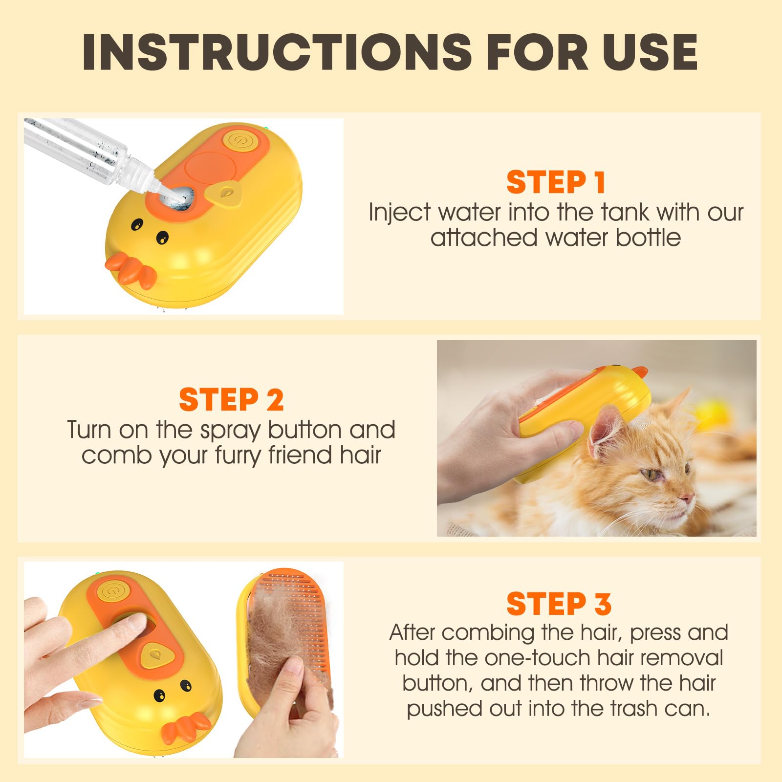 Cat Steam Brush for Shedding, Steam Brush for Cats with Release Button, 3in1 Self Cleaning Cloud Care Cat Hair Brush, Rechargeable Cat Deshedding Brush with Steam for Long & Short Haired Cats and Dogs