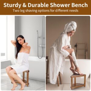 Boulphia Shower Stool for Inside Shower 13.8in, Acacia Wood Shower Foot Rest, Waterproof Shower Stool for Shaving Legs, Corner Shower Stool for Inside Small Shower Spaces