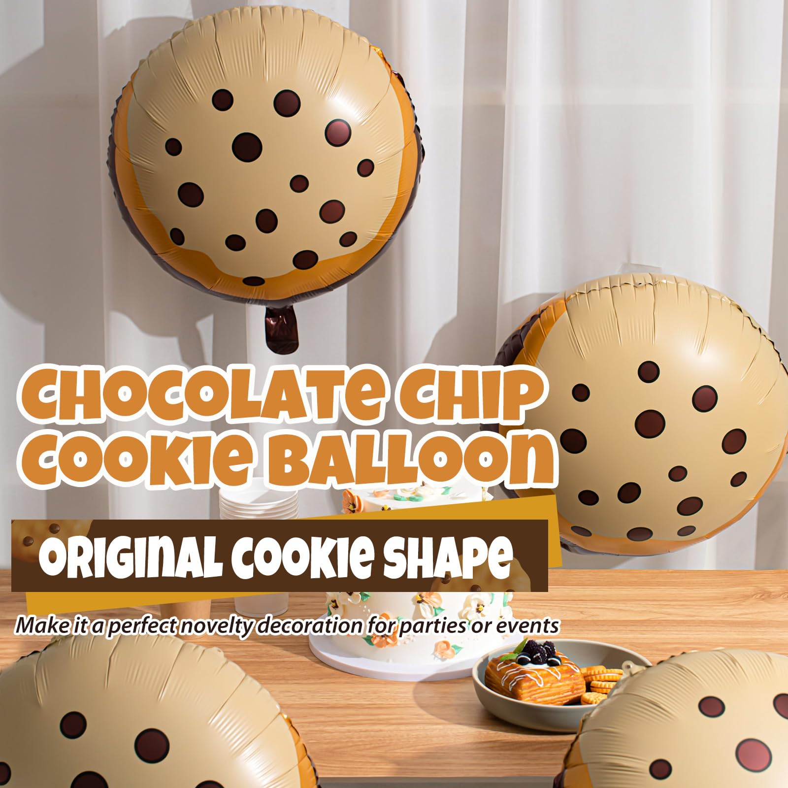 RoundFunny 12 Pcs 21 Inch Chocolate Chip Cookie Balloons Foil Party Balloons Bulk Balloons Decor for Birthday Party Baby Shower Theme Decorations Supplies (Butter Cookie)