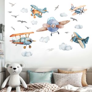 amimagen airplane wall stickers - aircrafts wall decals - kids baby boys nursery children daycare bedroom playroom wall decor