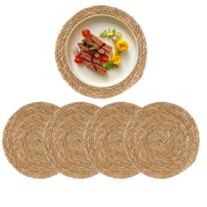 round woven placemats set of 4, 12" boho rattan placemats natural hand-woven water hyacinth placemats, farmhouse weave place mats, rustic braided wicker table mats for dining table,home,wedding